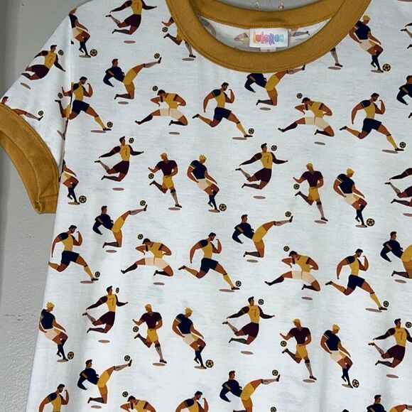 LuLaRoe Women's Small Soccer Player Tee Shirt White Yellow Graphic - Picture 6 of 10